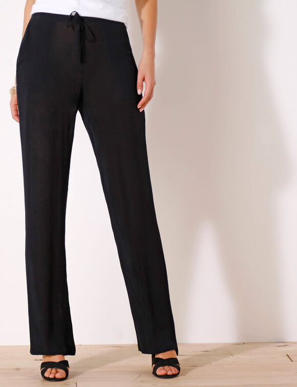 Pantalon large droit, crépon fluide (noir) Pantalon large droit, crépon fluide (noir)